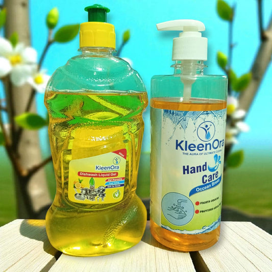 KleenOra Combo – Dishwash Liquid Gel (Lemon) + Hand Wash (Ocean Breeze)